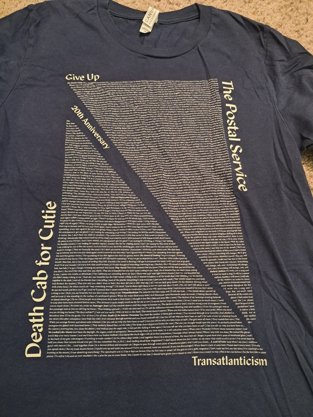 The Postal Service / Death Cab For Cutie Album Lyrics T-Shirt In Size Medium